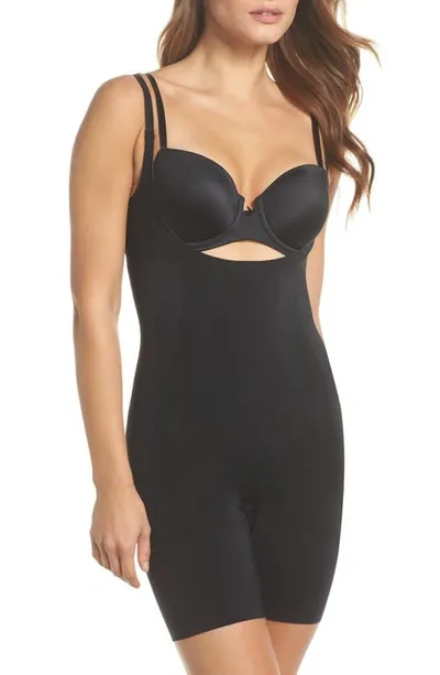 Spanxr Oncore Open Bust Mid Thigh Shaper Bodysuit In Very Black