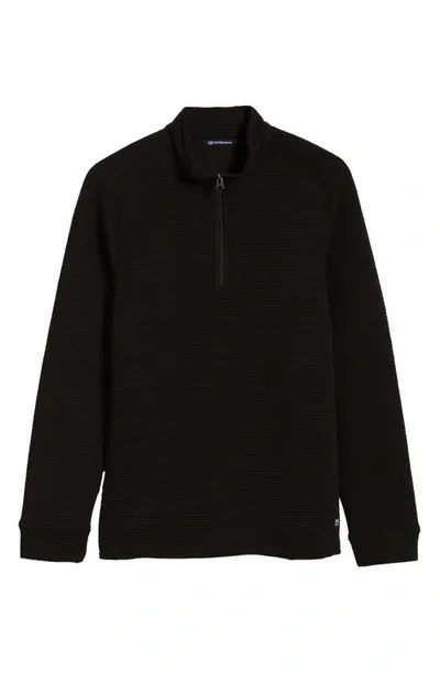 Cutter & Buck Coastal Ribbed Half Zip Pullover In Black