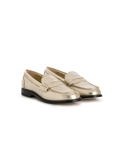 Gallucci Kids' Flat Sole Penny Loafers In Gold