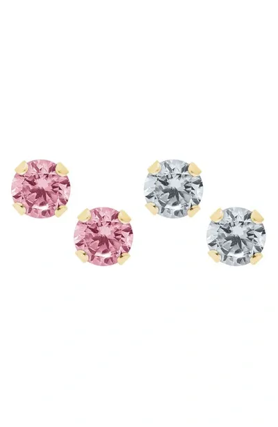 Mignonette Babies'  14k Gold & Cubic Zirconia 2-pair Stud Earring Set In Pink And White