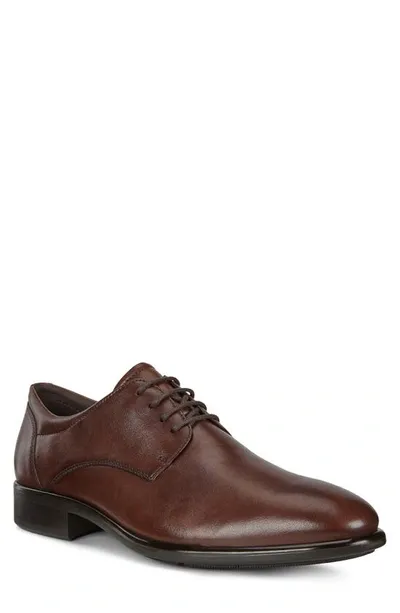 Ecco City Tray Plain Toe Derby In Cognac Leather