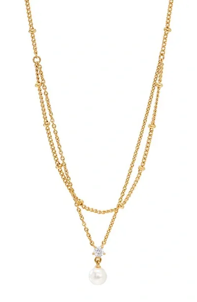 Ajoa Imitation Pearl & Cubic Zirconia Layered Necklace In Gold