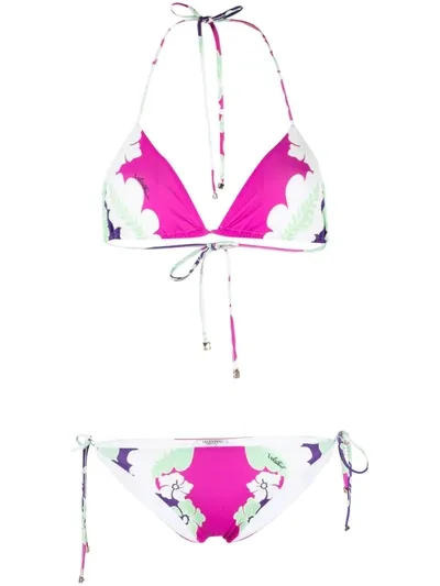 Valentino Floral-print Bikini Set In Amethyst/multicolor