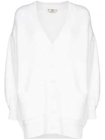 Fendi Long Sleeve Mohair Cardigan In White