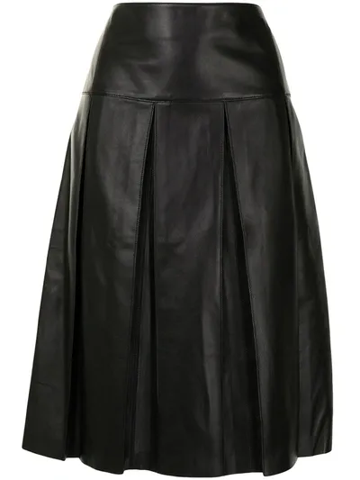 Ferragamo Box-pleat Leather Skirt In Black