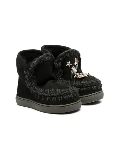 Mou Kids' Charm-embellished Slip-on Booties In Black