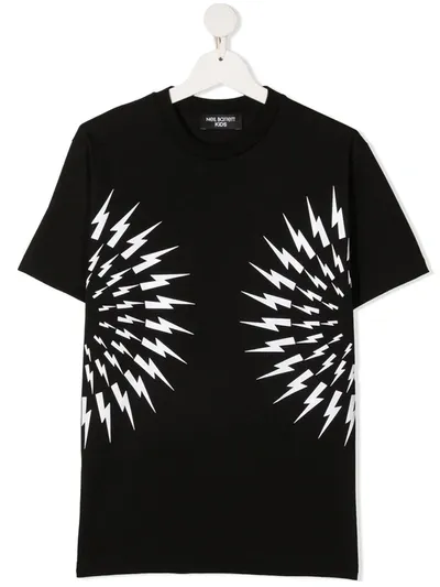 Neil Barrett Kids' Thunderbolt Print Cotton T-shirt In Black