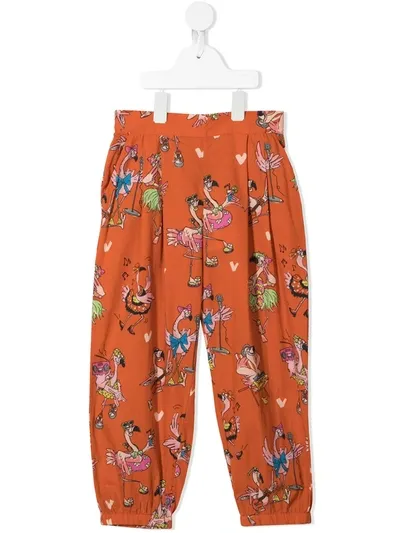 Stella Mccartney Kids' Flamingo Party Print Trousers In Orange