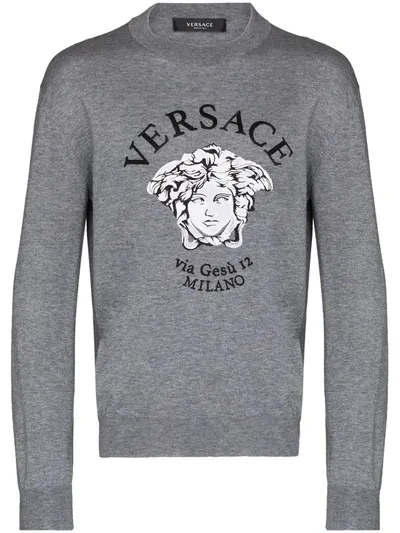 Versace Medusa Head Crew-neck Jumper In Grey