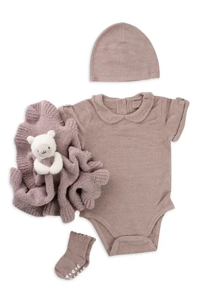 Barefoot Dreamsr Babies' Barefoot Dreams Cozychic® Ultra Lite™ Eyelet Bodysuit, Buddy Blanket, Booties & Beanie Set In Faded Rose