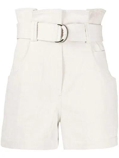 Iro Bordina Belted Pleated Cotton-twill Shorts In Ecru