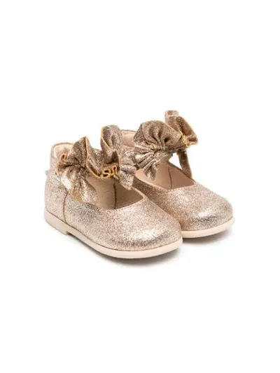 Florens Kids' Ruffled Strap Glitter Ballerinas In Gold