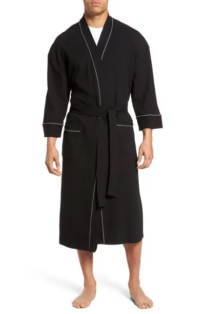 Majestic Waffle Knit Robe In Black