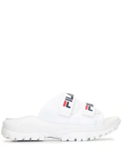 Fila Logo Print Touch-strap Slides In White