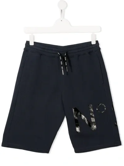 N°21 Kids' Logo Print Track-shorts In Navy