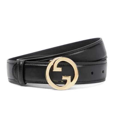 Gucci 25mm Leather Gg Belt In Black