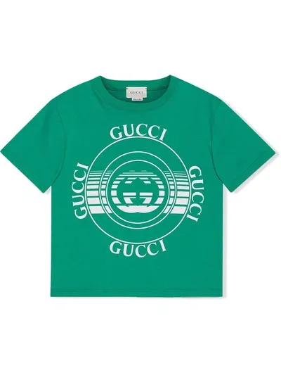 Gucci Kids' Logo Print Cotton Jersey T-shirt In Green