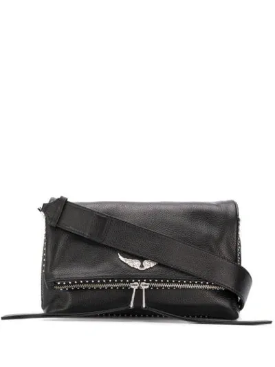 Zadig & Voltaire Rocky Foldover Crossbody Bag In Black