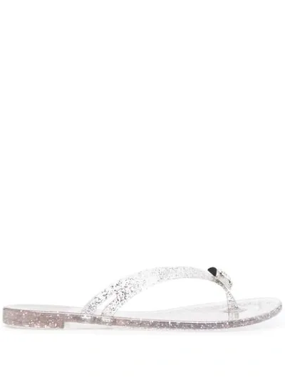 Casadei Clear Embellished Flip-flops In Silver