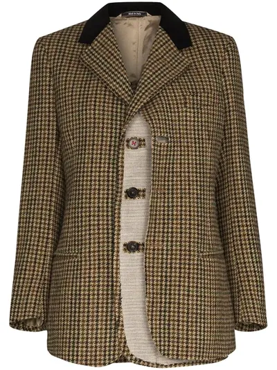 Maison Margiela Brown Houndstooth Wool Blazer