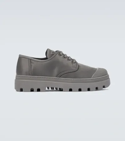 Prada Nylon Gabardine Derby Shoes In Grey