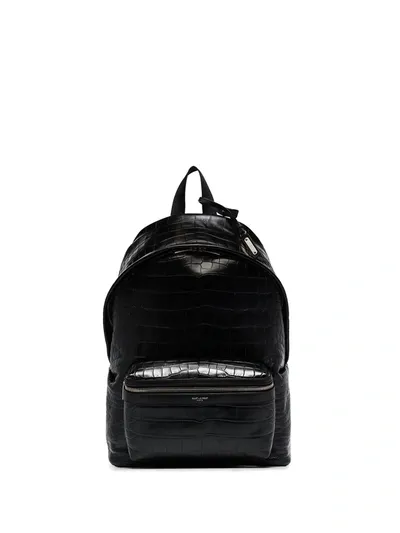 Saint Laurent Black City Mock Croc Leather Backpack