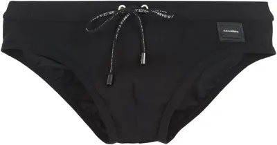 Dolce & Gabbana Black Stretch Fabric  Swim Briefs With Logo