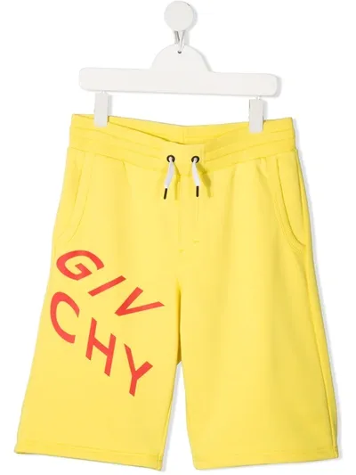 Givenchy Kids' Logo Print Drawstring Shorts In Yellow