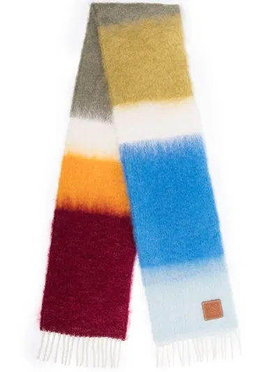 Loewe Logo-patch Stripe-pattern Scarf In Brown