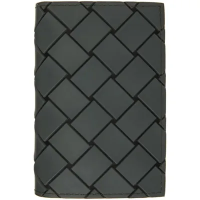 Bottega Veneta Camping Colour Rubber And Leather Intrecciato Card Holder In 3203 Camping Silver