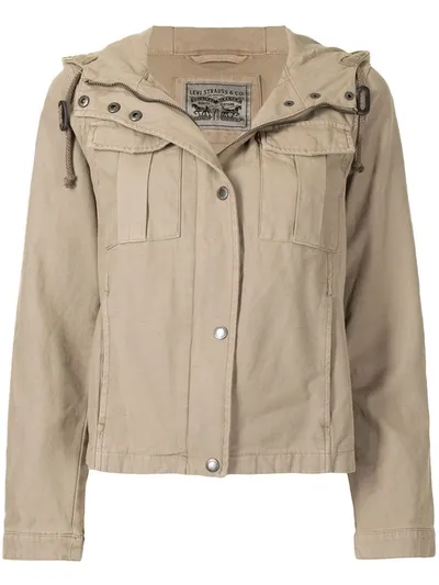 Levi's Hooded Cotton Crop Jacket In Khaki