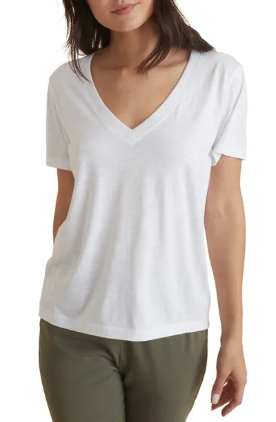 Marine Layer Striped V-neck Boyfriend T-shirt In White