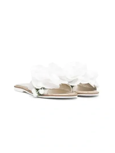 Monnalisa Kids' Floral Appliqué Slip-on Sandals In Rosa/bianco