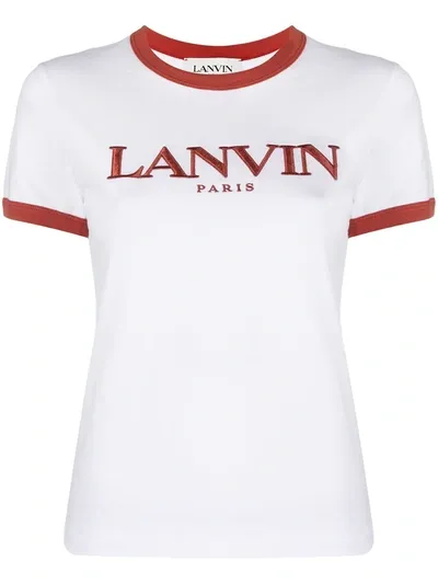 Lanvin Logo-embroidered Crew-neck T-shirt In B Optical White Brick