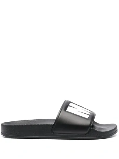 Msgm Teen Contrast Logo-print Slides In Black