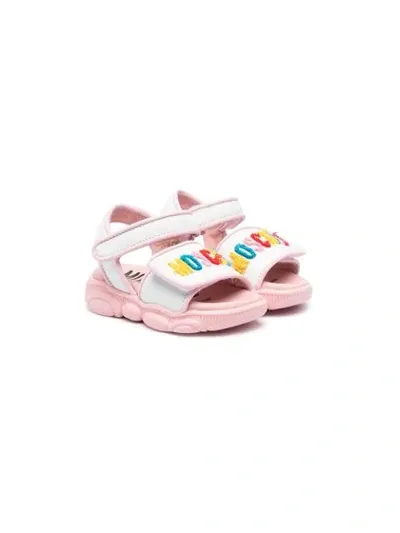 Moschino Kids' Appliqué Logo Touch-strap Sandals In White