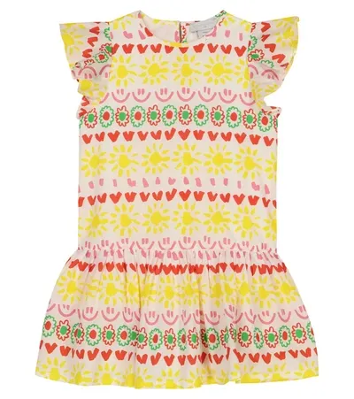 Stella Mccartney Kids' Happy Stripes Cotton Dress In Yellow