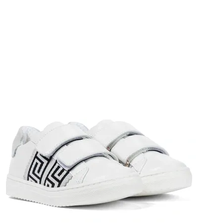 Versace Kid's Greek Key Dual Grip-strap Sneakers, Baby/toddlers In White