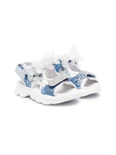 Monnalisa Kids' Glitter Touch-strap Sandals In White