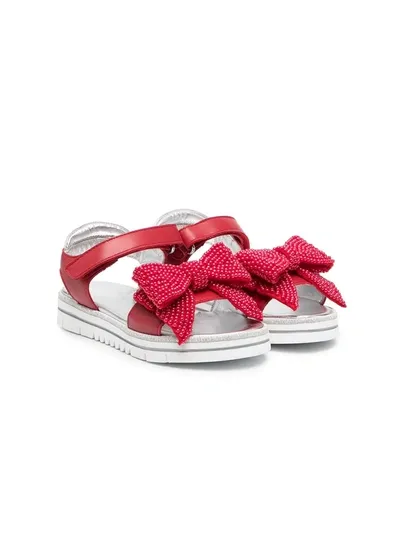 Monnalisa Kids' Bow-detailed Touch-strap Sandals In Rosso