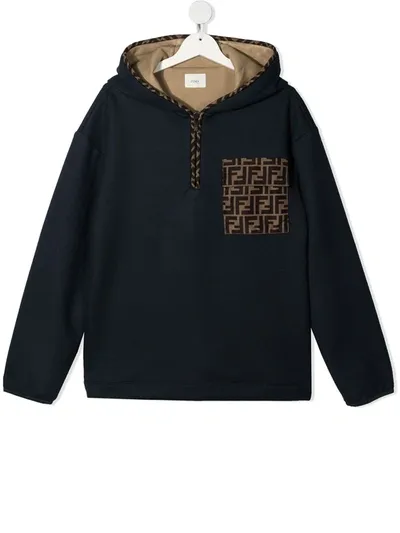 Fendi Teen Ff-motif Hoodie In Blue