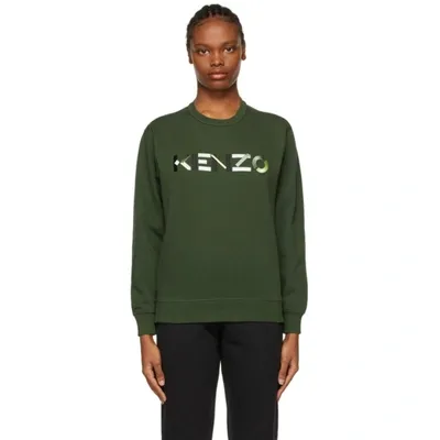 Kenzo Logo-embroidered Round Neck Sweatshirt In 51 Khaki