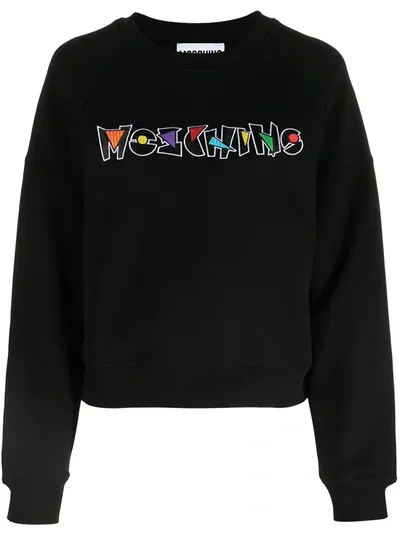 Moschino Embroidered Geometric Logo Sweatshirt In Black