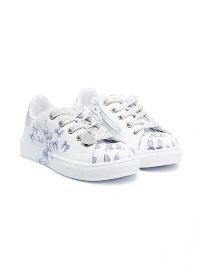 Monnalisa Kids' Bow-print Sneakers In Bianco/blu