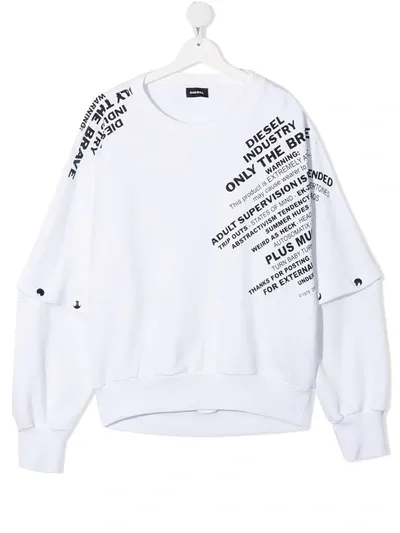 Diesel Teen Logo And Slogan Print Sweatshirt In White