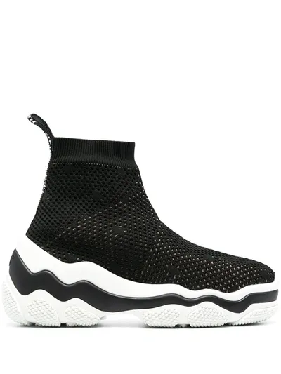 Red Valentino High Sneakers In Black Stretch Knit