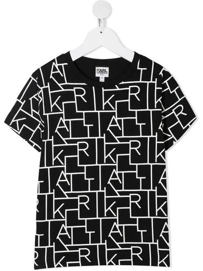 Karl Lagerfeld Kids' All Over Print Cotton Jersey T-shirt In Black