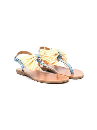 Simonetta Kids' Stripe Bow Thong Sandals In Blue