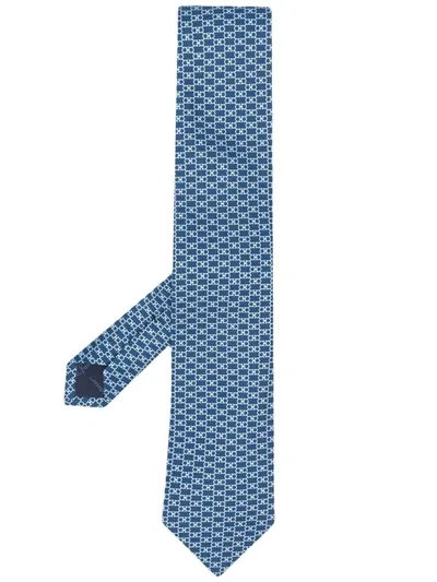 Ferragamo Blue/light Blue Silk Tie With Gancini Print