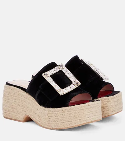 Roger Vivier 85mm Embellished Velvet Espadrille Wedge In Black